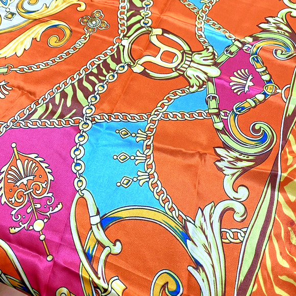 Silky Feel Satin Scarf Large Square Wrap Colorful Luxury Designer Look Pink Blue - Picture 5 of 6